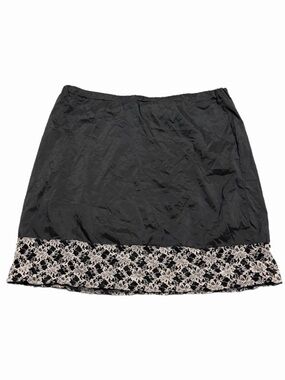 60s/70s European Vintage Satin & Floral Lace Mini Slip Skirt (Black/White)Size L
